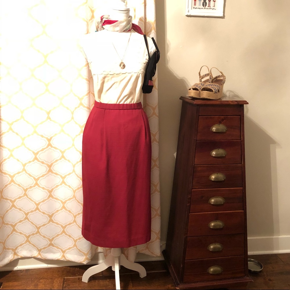 [Pendelton] Pencil Skirt -  Dark Red - Mad Men
